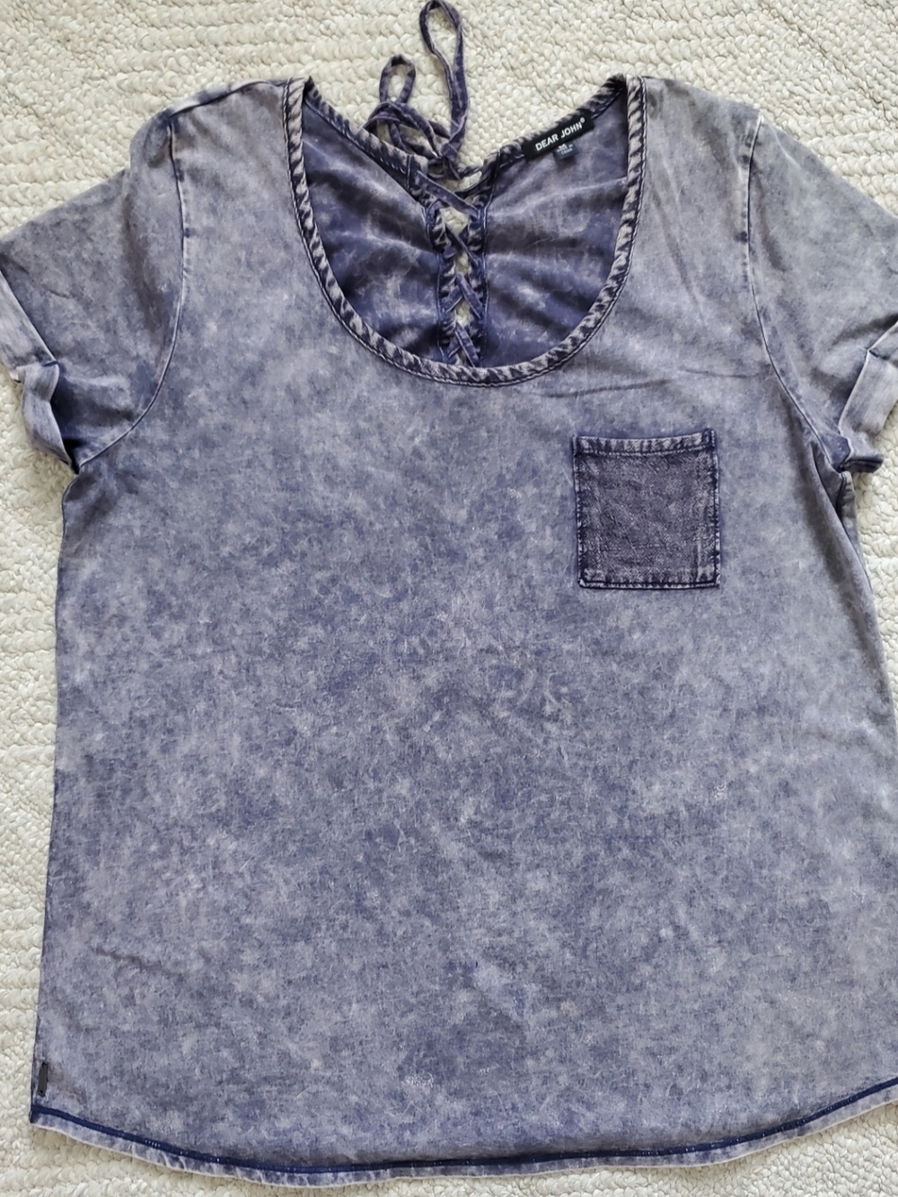Dear John Washed Purple Short-Sleeve Top with Back Tie